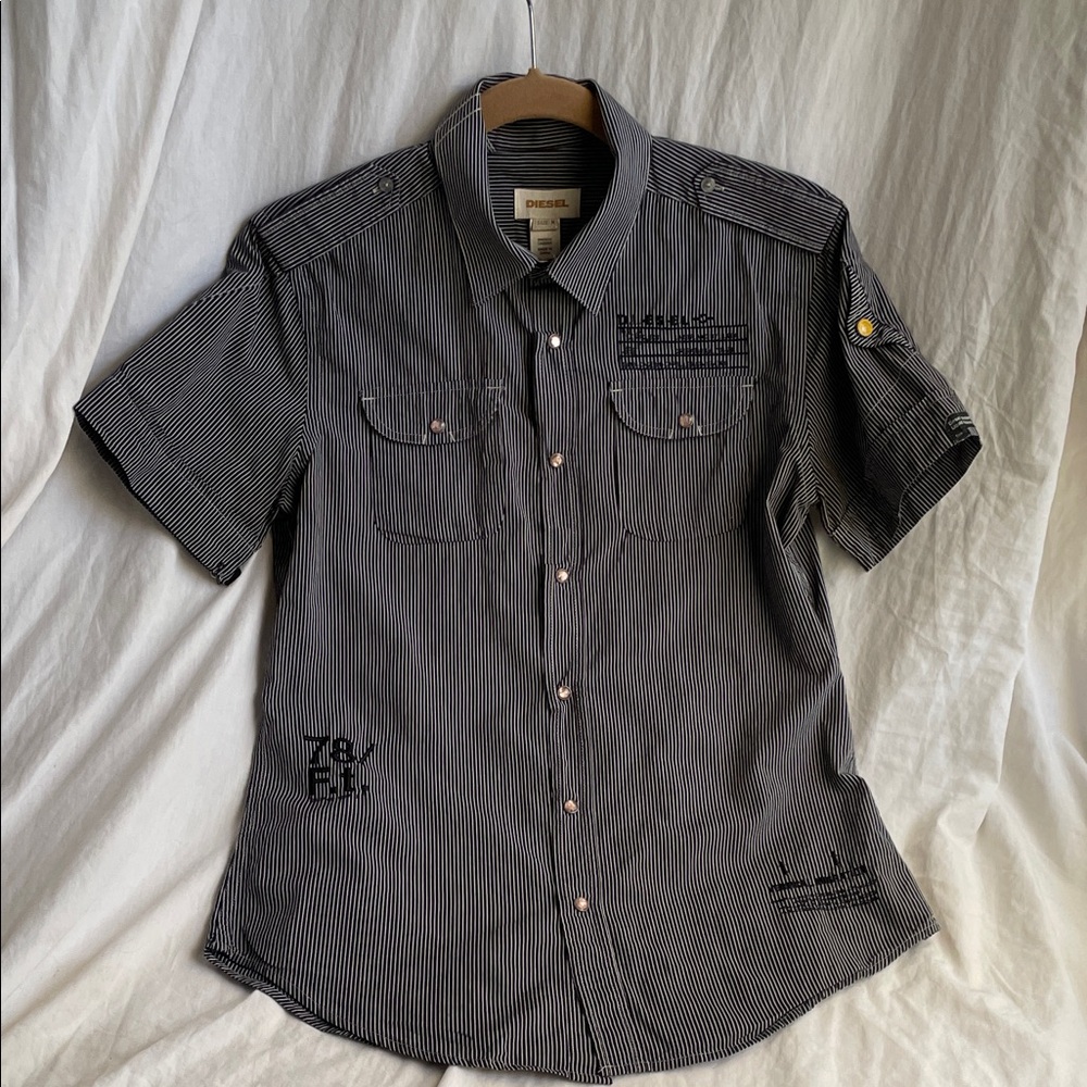Diesel Black and White Striped Casual Shirt